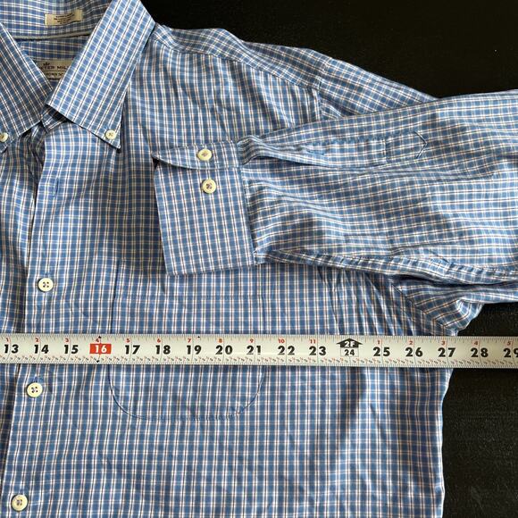 Peter Millar Shirt Mens XL Blue Check Crown Sport Button Down Silk Cotton - Picture 11 of 13